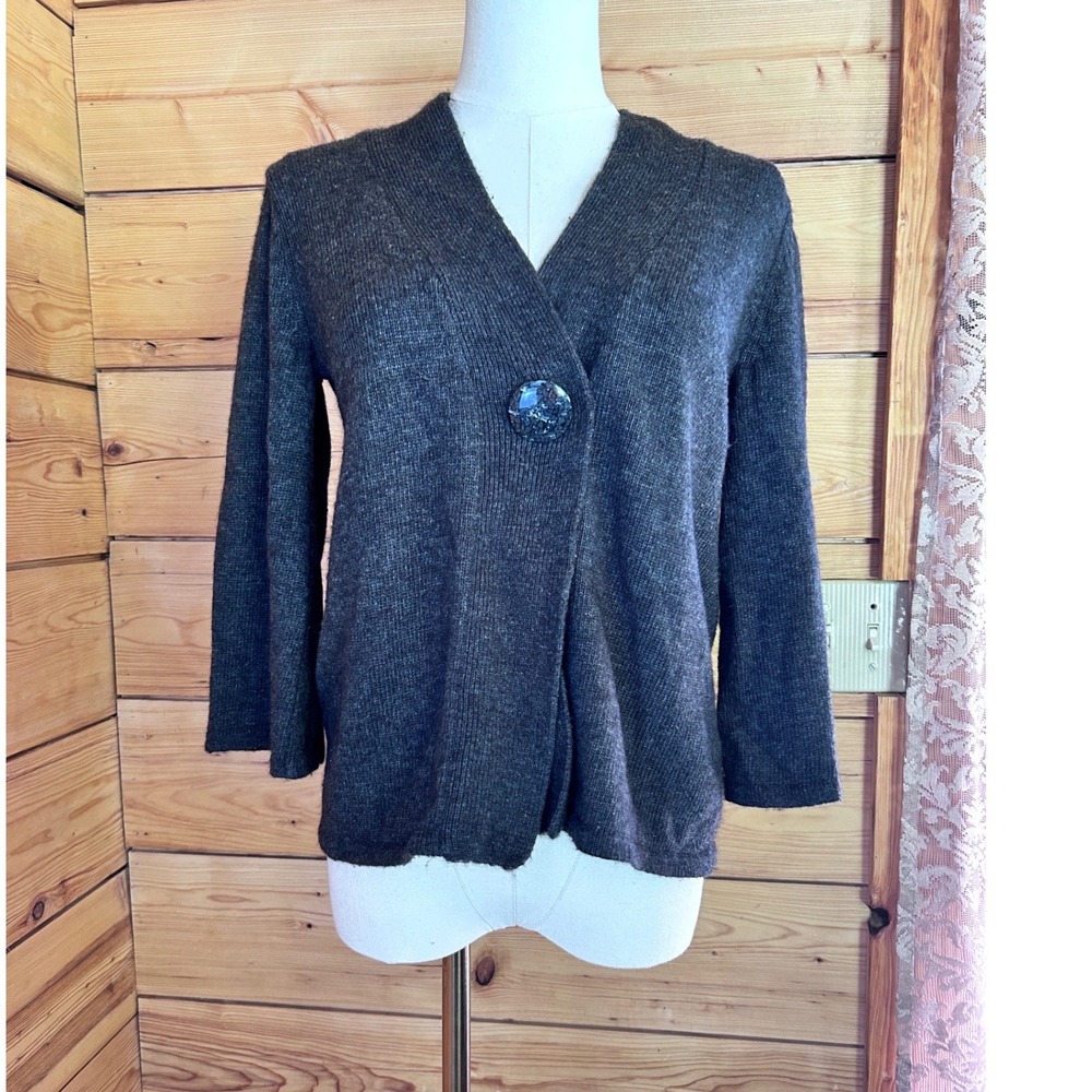 Wool Angora Knit Cardigan Womens Small Charcoal Gray Wrap Sarah Spencer